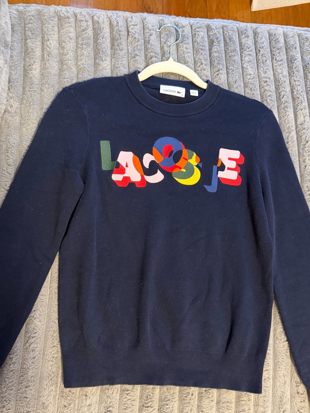 Lacoste Navy Crewneck Sweater with Multicolor Logo